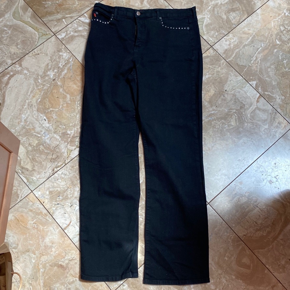 Nudj black tummy tuck jeans with crystal embellishments